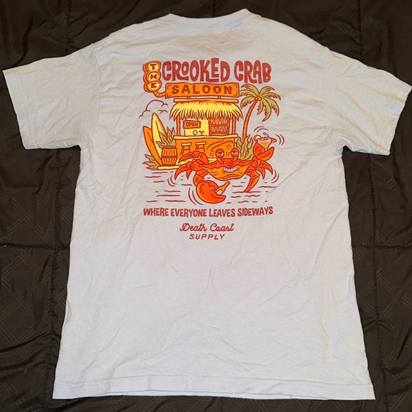 Men’s Death Coast Graphic Tee - Light Blue with Orange/Red Graphics - US Medium - Picture 2 of 2